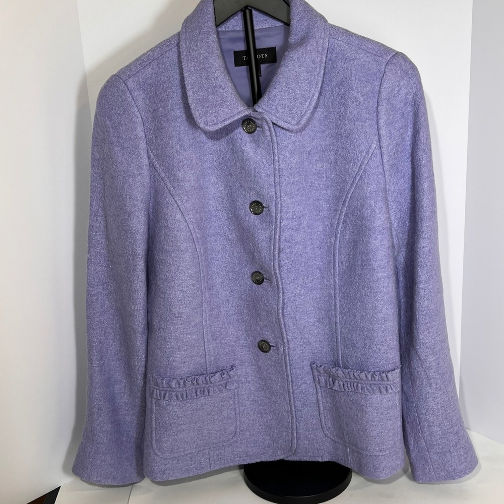 Talbots Women's Purple Wool Blend Button Front Ruffle Pocket Jacket